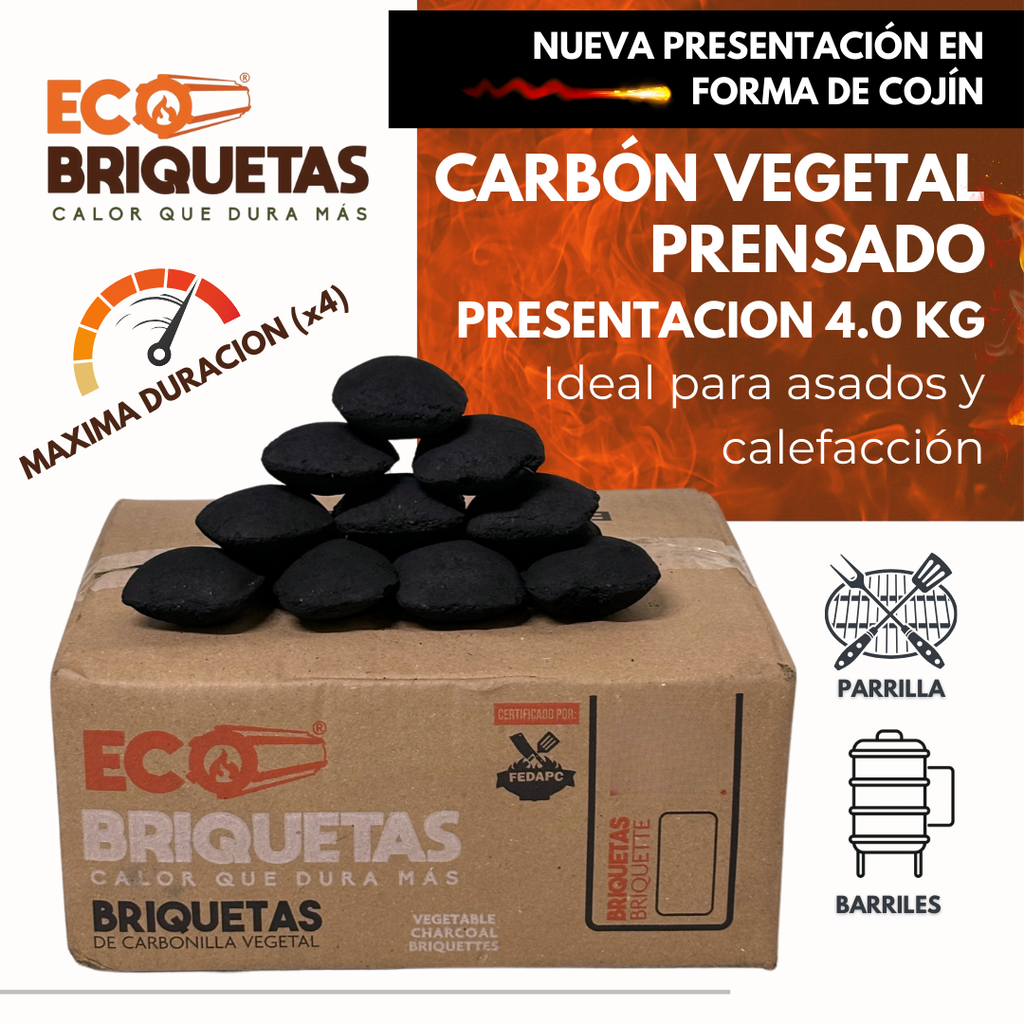 Briquetas en forma de cojín de carbón vegetal prensado y cáscara de coco para barril y parrilla