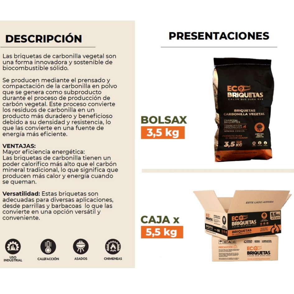 Briquetas en forma de cilindro, con carbón vegetal prensado y cáscara de coco para barril y parrilla  🔥