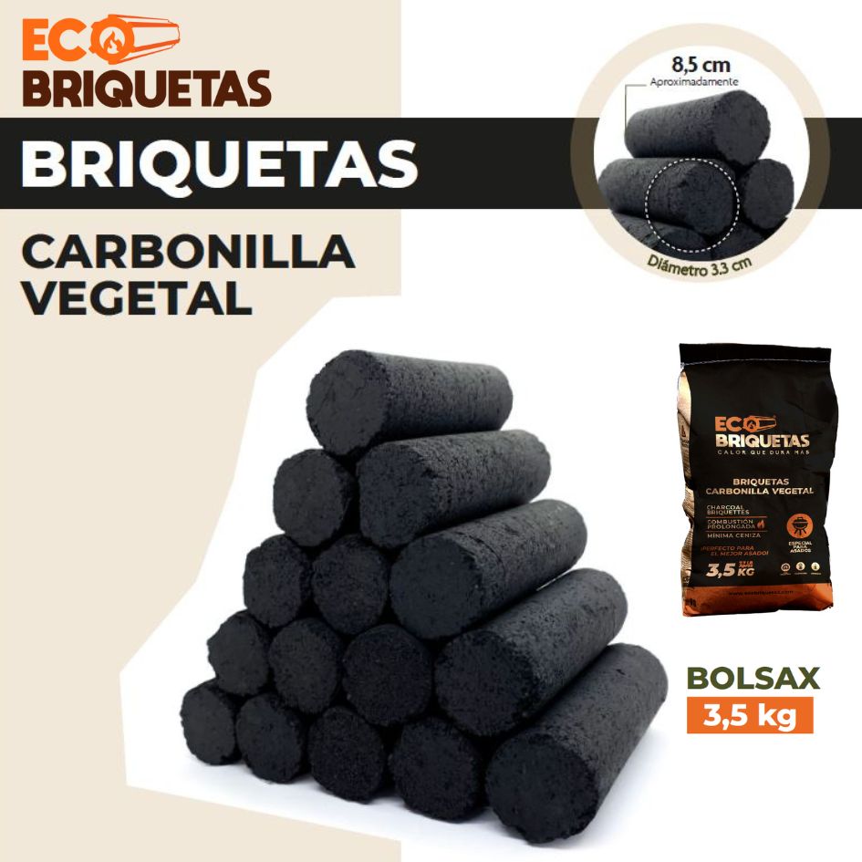 Briquetas en forma de cilindro, con carbón vegetal prensado y cáscara de coco para barril y parrilla  🔥